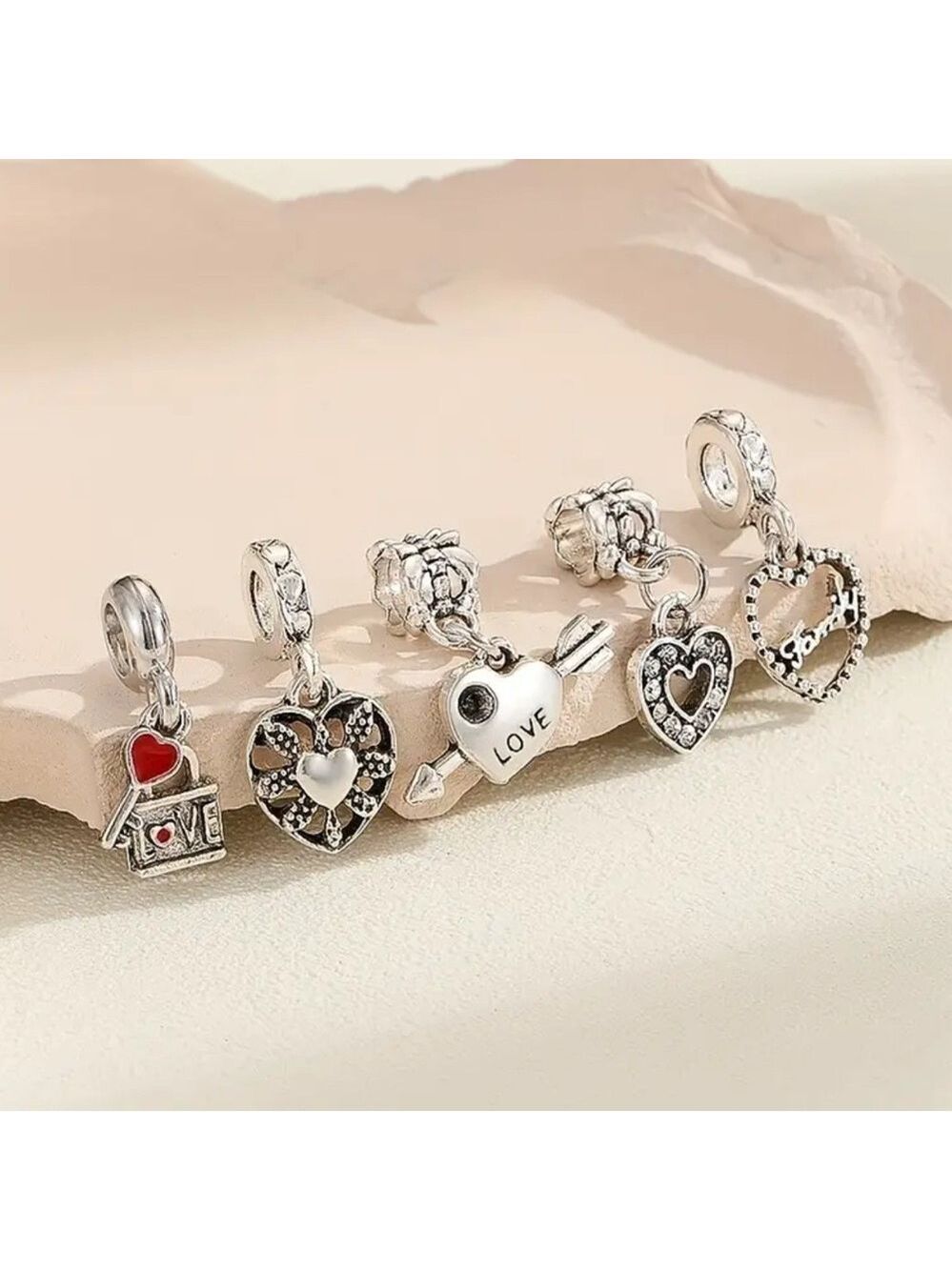 Set of 5 Silver Charms for Bracelet - Picture 2 of 3